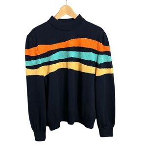 St. John by Marie Gray Vintage Sweater Large Sequin Striped Side Zip Retro 80s